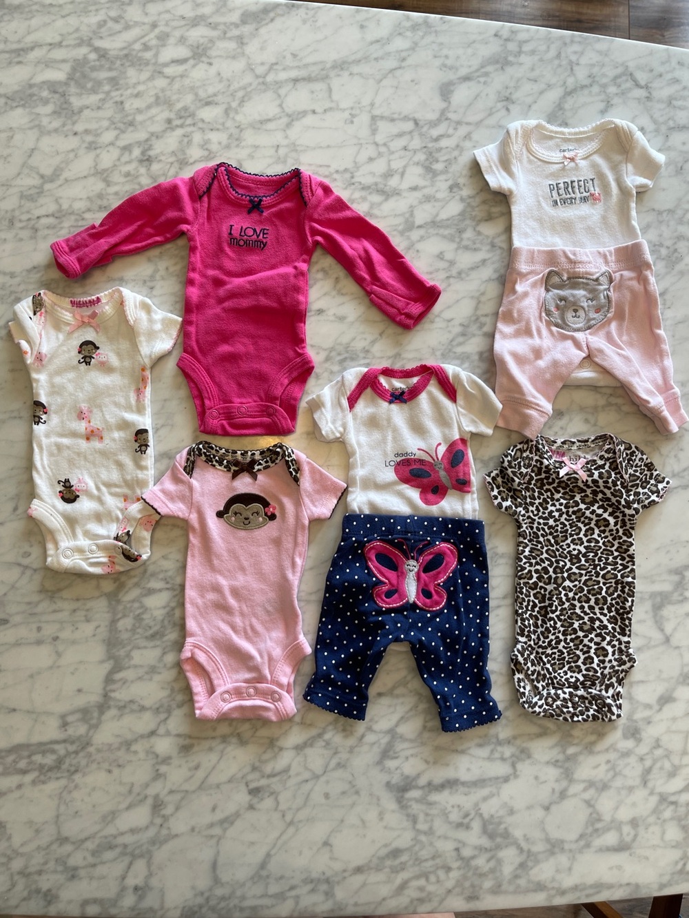 PREEMIE size: Assorted Baby Girls One-Piece Bodysuit Set in Pink and White